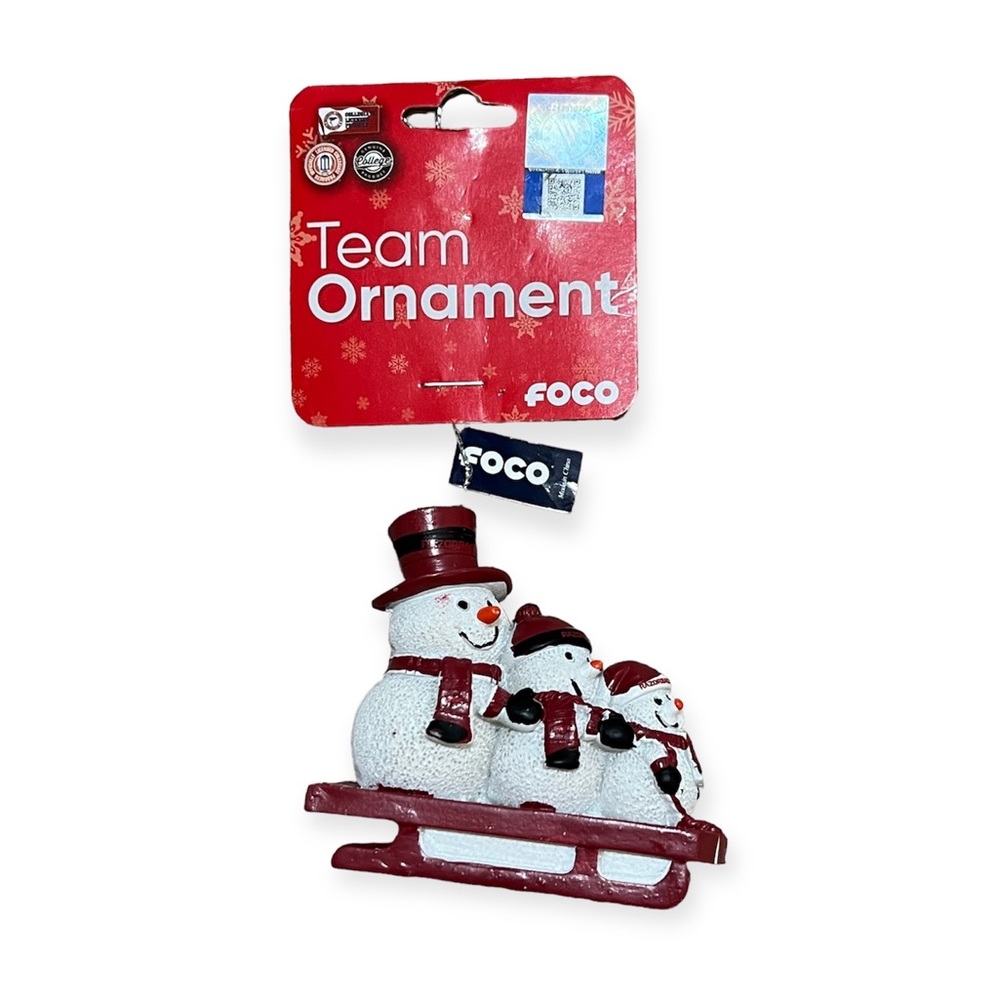 Arkansas Razorbacks Snowman Sledding Christmas Ornament
